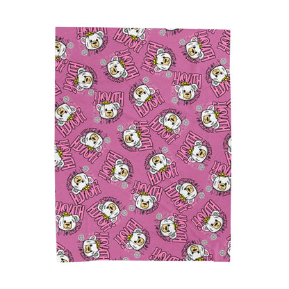 Youth Culture Bear Graphic Velveteen Plush Blanket – Soft Throw for Couch or Bed – Pink Urban Streetwear Home Decor
