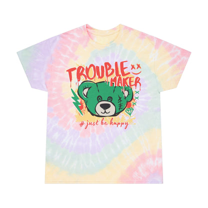Unisex Oversized "Trouble Maker" Tie Dye T-Shirt – Streetwear Graphic Tee with Green Bear & Positive Quote – Soft Cotton Relaxed Fit