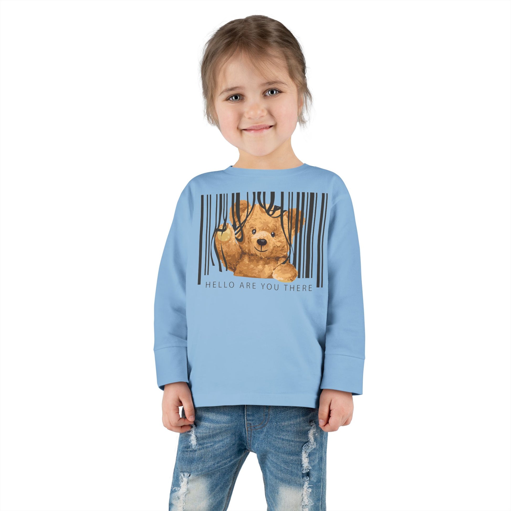 Adorable Toddler Long Sleeve Tee with Barcoded Puppy Design, Cute Kids' Casual Wear, Baby Shower Gift, Birthday Gift, Everyday Use