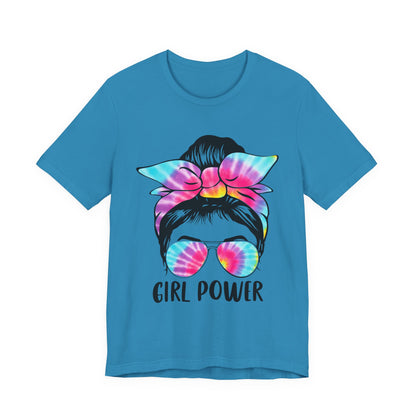 Girl Power Tie-Dye Tee, Unisex Short Sleeve Shirt, Feminist Apparel, Gift for Her, Casual Everyday Wear, Birthday Present Aqua