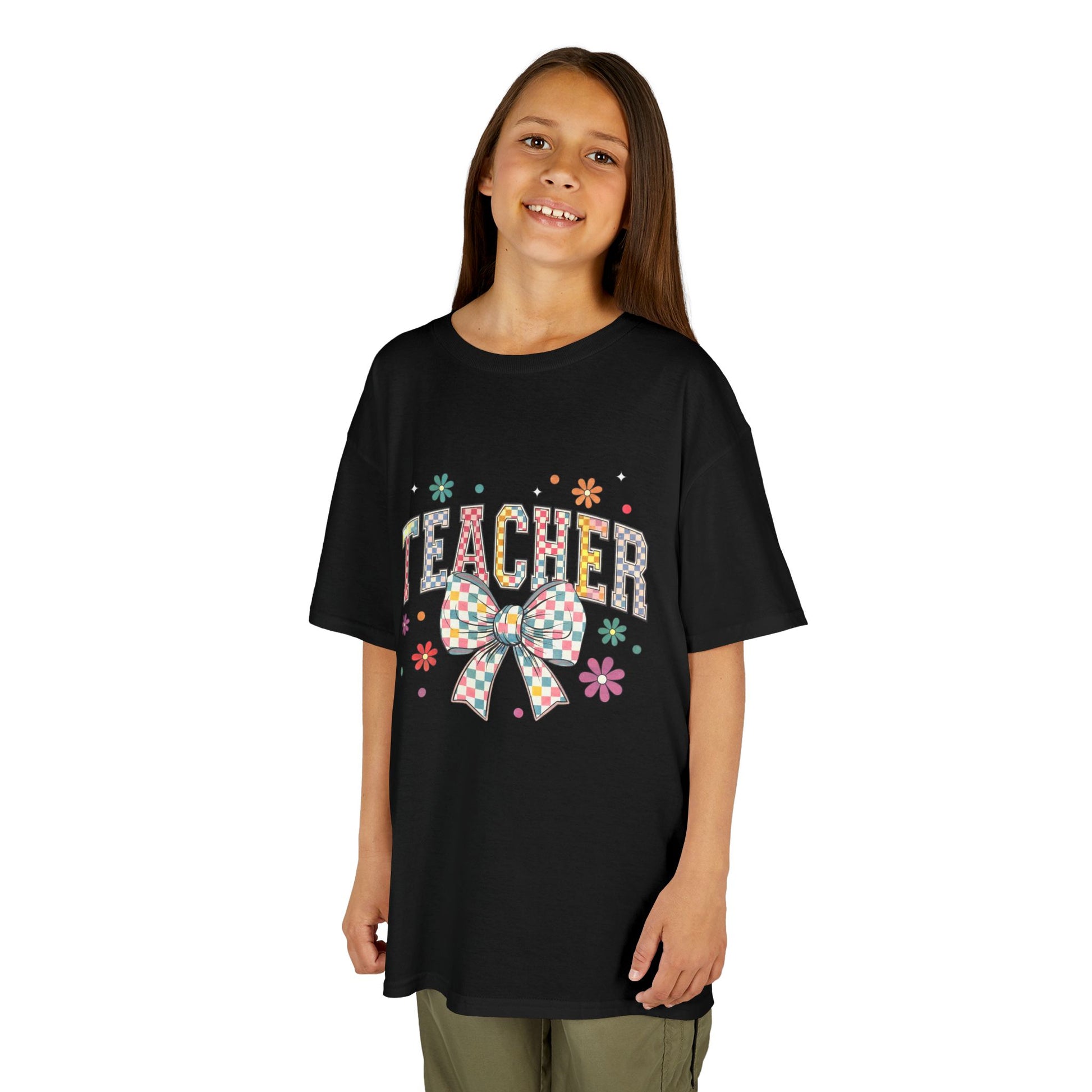 Teacher Kids Tee with Colorful Bow Design, Perfect for Back to School, Teacher Appreciation, Birthday Gift, Fun Classroom Wear
