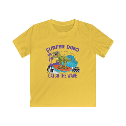 Dino Surf Kids Tee | Cool Summer Shirt, Surfing Dino Graphic, Fun Gift for Kids, Beachwear, Summer Parties, Kids Apparel Daisy
