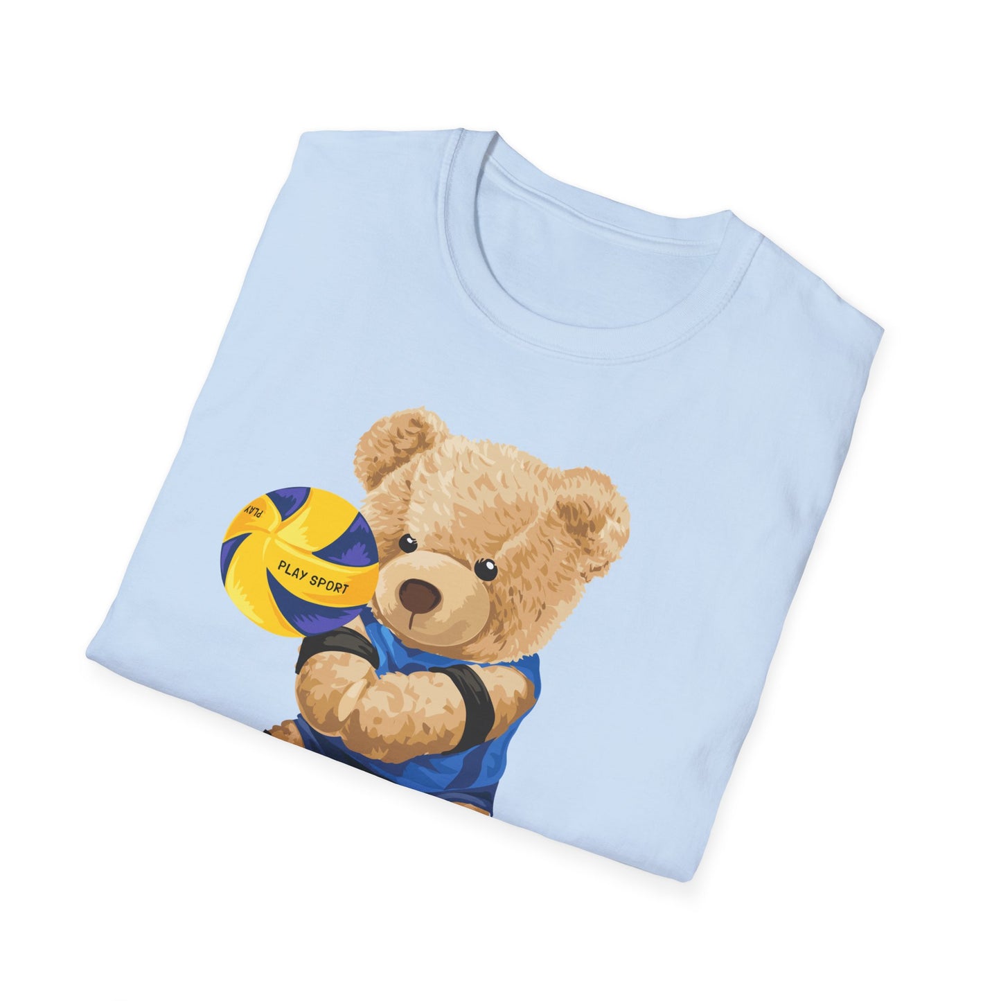 Cute Volleyball Bear T-Shirt, Unisex Softstyle Tee, Sportswear, Gift for Athletes, Fun Casual Wear, Sports Team Apparel