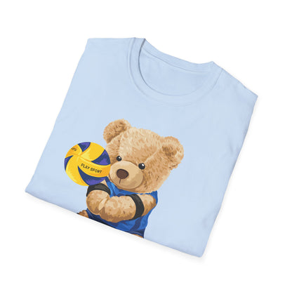 Cute Volleyball Bear T-Shirt, Unisex Softstyle Tee, Sportswear, Gift for Athletes, Fun Casual Wear, Sports Team Apparel