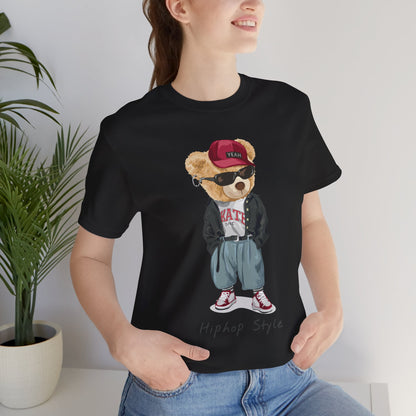 Cool Hip-Hop Bear T-Shirt with Vintage Vibe, Unisex Casual Tee, Gift for Streetwear Lovers, Trendy Music Gear, Urban Style Apparel Black