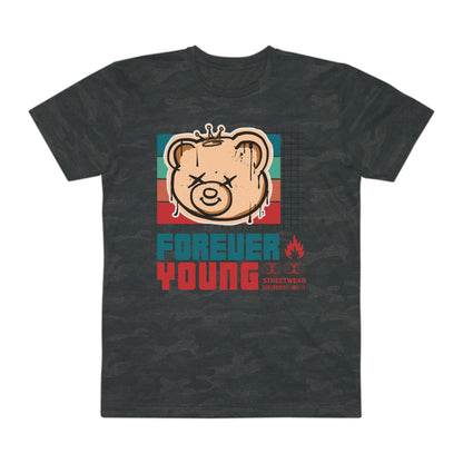 Men's Graphic Tee - Forever Young Bear | Casual Streetwear, Everyday Wear, Gift for Him, Trendy Fashion Storm Camo
