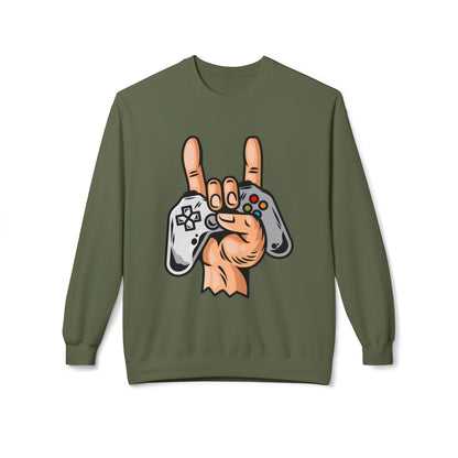 Gamer Fleece Crewneck Sweatshirt, Unisex Sweatshirt for Gamers, Gaming Apparel, Perfect Gift for Birthdays, Geek Culture, Casual Wear Military Green