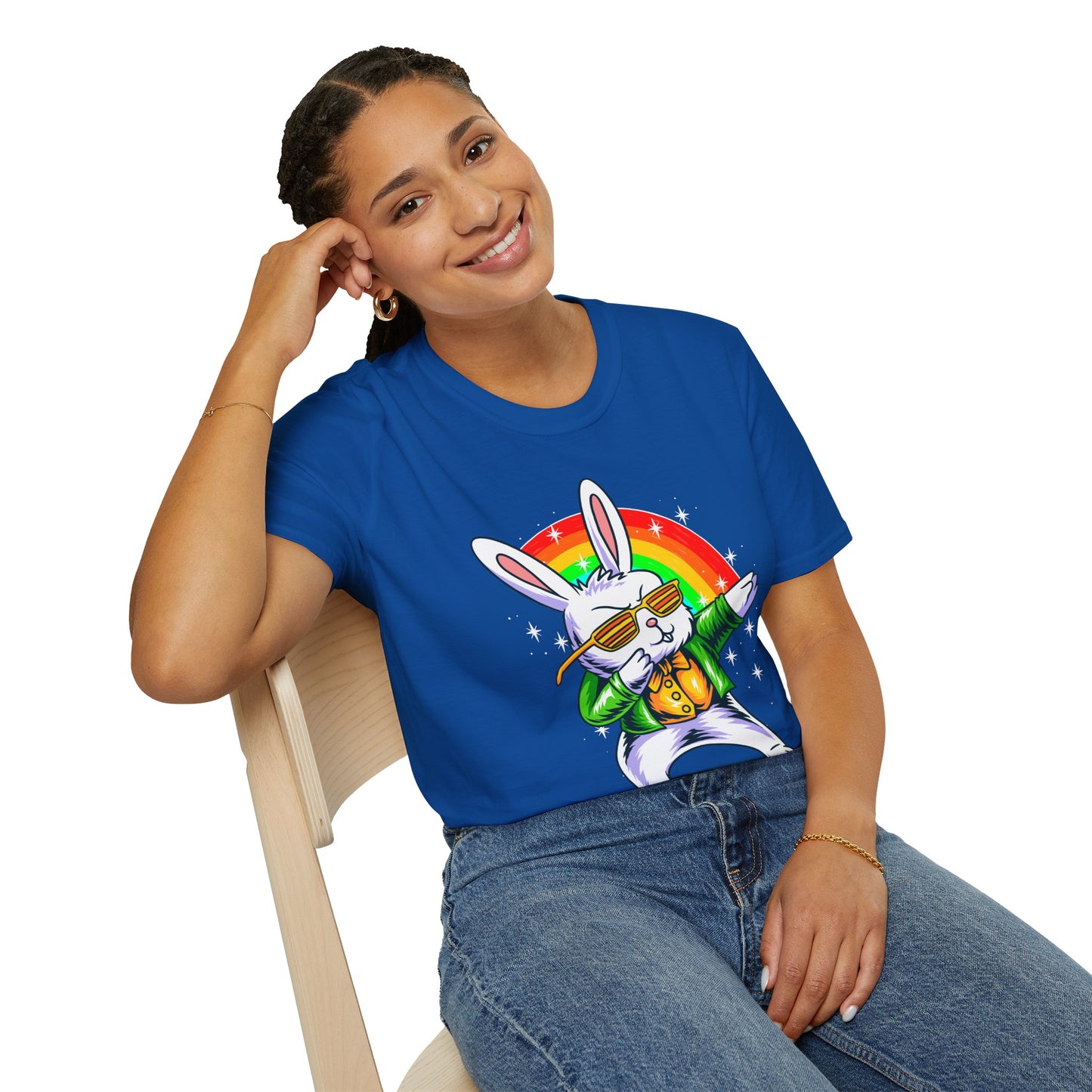 Rainbow Rabbit Cool Vibes Unisex T-Shirt, Fun Gift for Animal Lovers, Perfect for Parties, Birthdays, and Everyday Wear