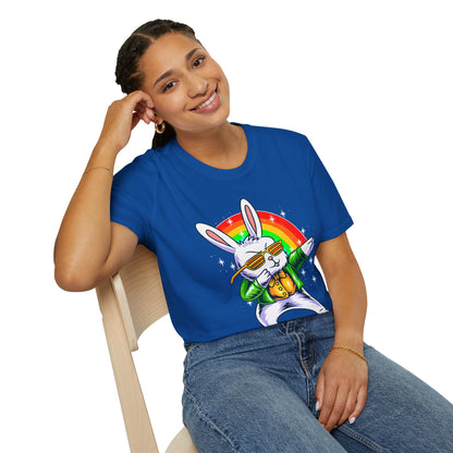 Rainbow Rabbit Cool Vibes Unisex T-Shirt, Fun Gift for Animal Lovers, Perfect for Parties, Birthdays, and Everyday Wear