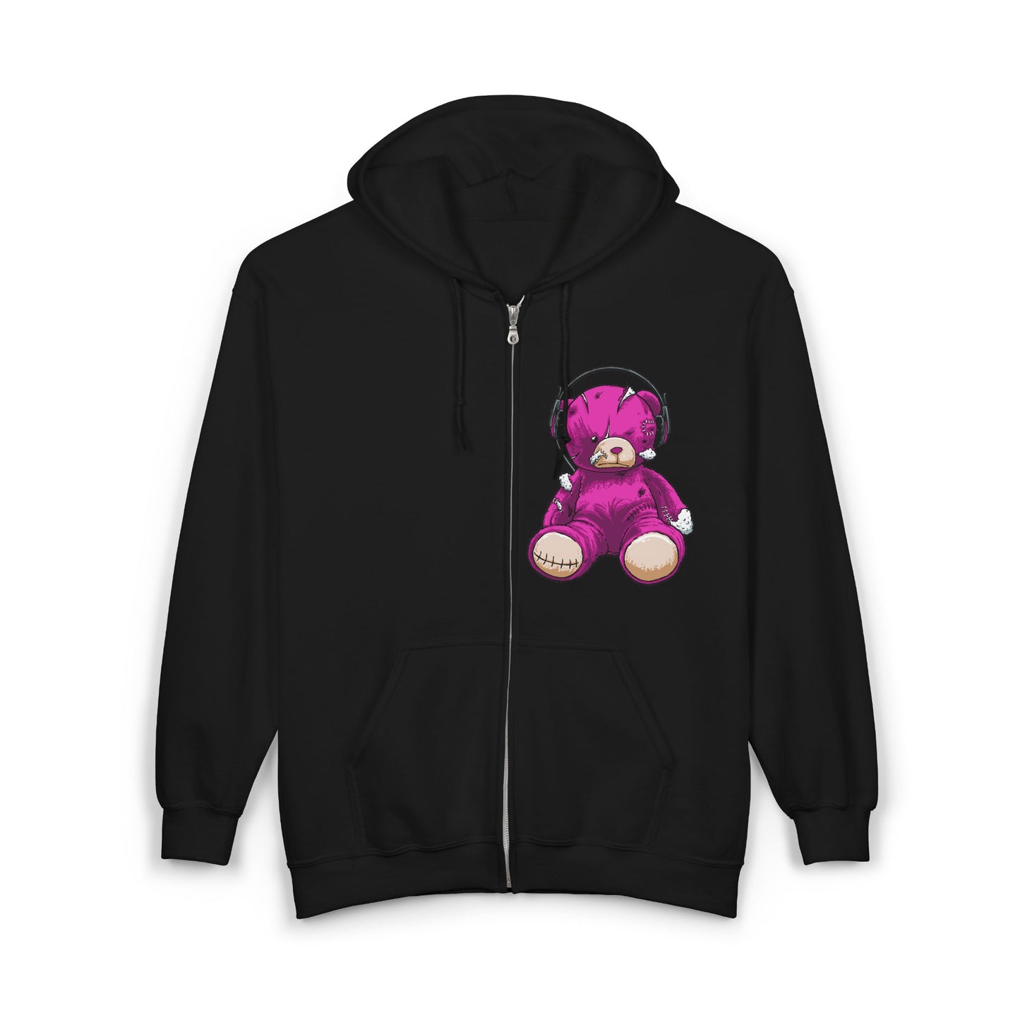 Cute Teddy Bear Zip-Up Hoodie, Cozy Sweatshirt, Gift for Kids, Music Lover's Apparel, Birthday Present, Casual Wear