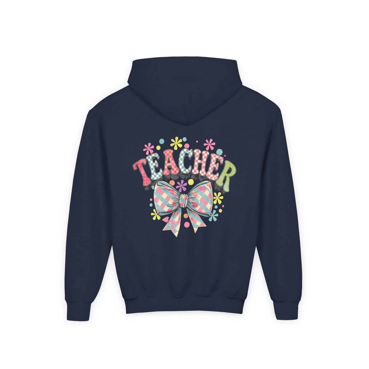 Teacher Hoodie with Colorful Floral Bow Design, Ideal Gift for Educators, School Spirit Wear, Teacher Appreciation, Back to School