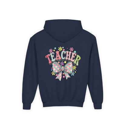 Teacher Hoodie with Colorful Floral Bow Design, Ideal Gift for Educators, School Spirit Wear, Teacher Appreciation, Back to School