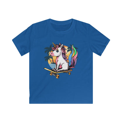 Kids Skateboard Unicorn Tee, Summer Vibe Kids T-Shirt, Cute Tee for Boys and Girls, Fun Gift for Birthdays, Unicorn Party Wear Royal