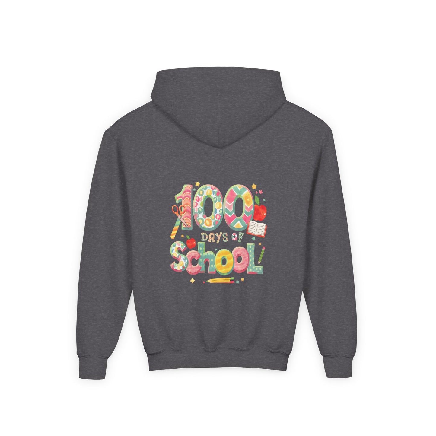 100 Days of School Youth Hoodie, Colorful School Spirit Sweatshirt, Kids Celebration Hoodie, Perfect for School Events, Fun Memory Gear