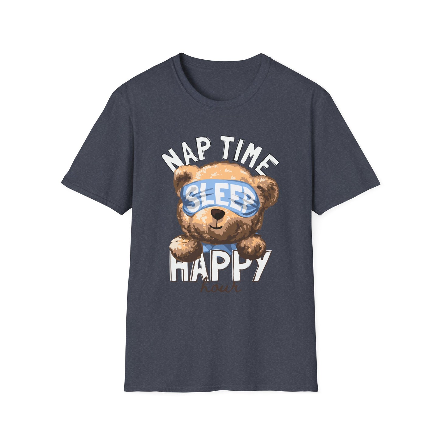 Nap Time Happy Bear Unisex T-Shirt, Sleep Shirt, Cute Graphic Tee, Cozy Relaxed Wear, Gift for Nappers, Funny Pajama T-Shirt Heather Navy
