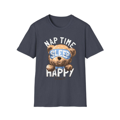 Nap Time Happy Bear Unisex T-Shirt, Sleep Shirt, Cute Graphic Tee, Cozy Relaxed Wear, Gift for Nappers, Funny Pajama T-Shirt Heather Navy