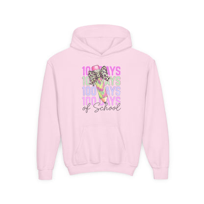 100 Days of School Youth Hoodie - Bright Fun Sweatshirt, School Celebration Gift, Kids Apparel, Learning Milestone, Back to School Light Pink