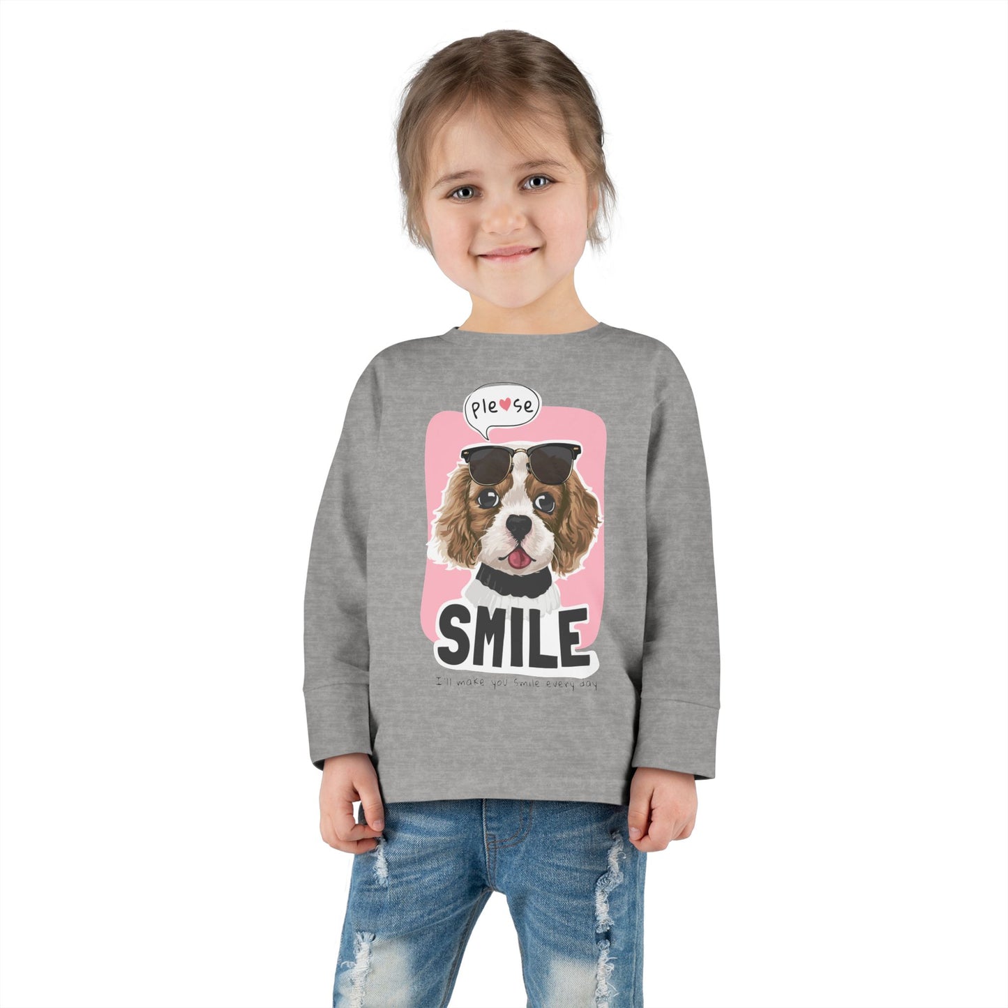 Toddler Long Sleeve Tee with Adorable Dog Design, Cute Kids Shirt, Birthday Gift, Pet Lovers Apparel, Everyday Wear