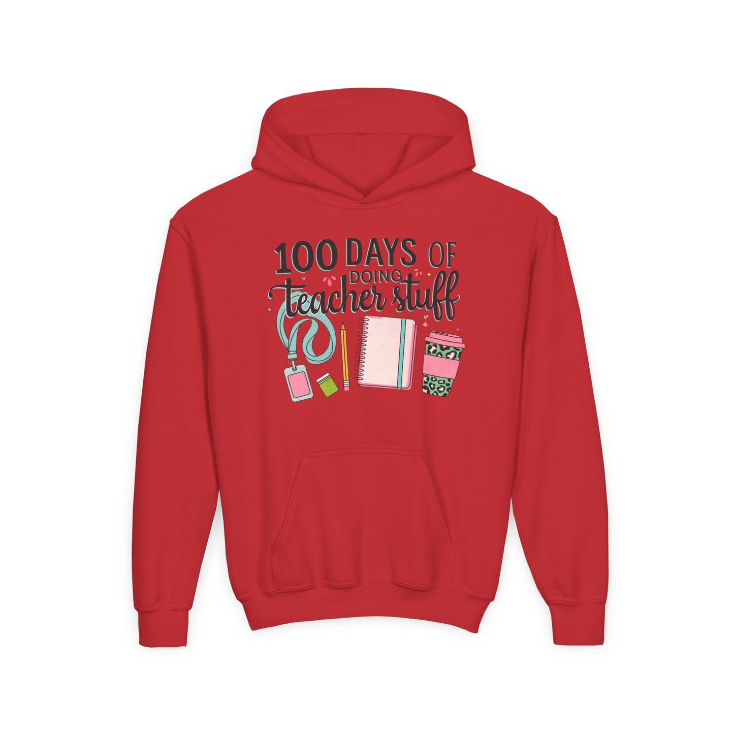 Teacher Appreciation Youth Hoodie, Perfect for School Days, Gifts for Educators, 100 Days of Teacher Stuff, Cozy Classroom Wear, Fun Red