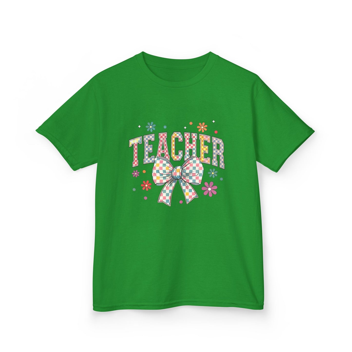 Teacher Kids Tee with Colorful Bow Design, Perfect for Back to School, Teacher Appreciation, Birthday Gift, Fun Classroom Wear Irish Green
