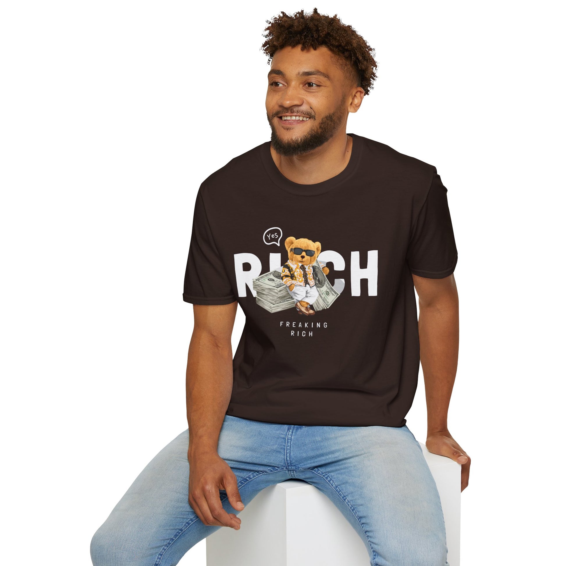 Freaking Rich T-Shirt, Unisex Softstyle Tee for Money Lovers, Fun Graphic Shirt for Birthdays, Gifts, Everyday Wear, Casual Attire
