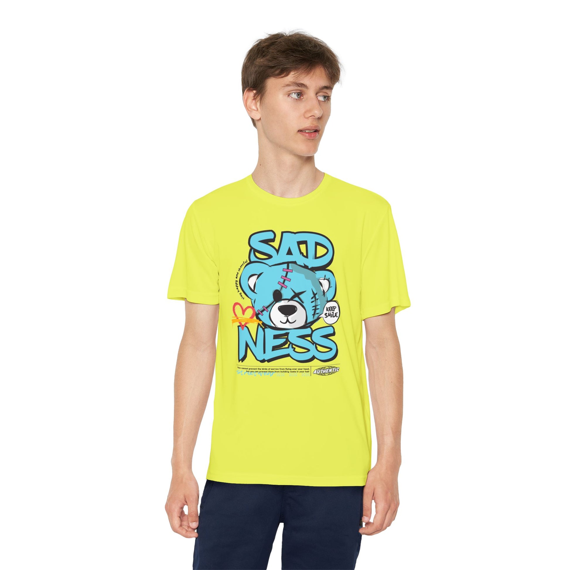 Youth Sadness Bear Tee - Unique Graphic T-Shirt for Kids, Casual Wear, Birthday Gift, Trendy Streetwear, Emotional Support Apparel