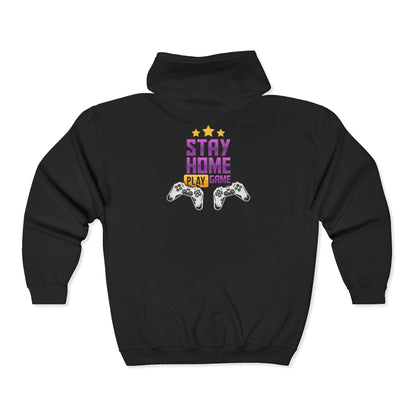Gaming Zip-Up Hoodie, Stay Home Play Sweatshirt, Cozy Gamer Gift, Video Game Lover Apparel, Perfect for Gaming Nights, Comfortable