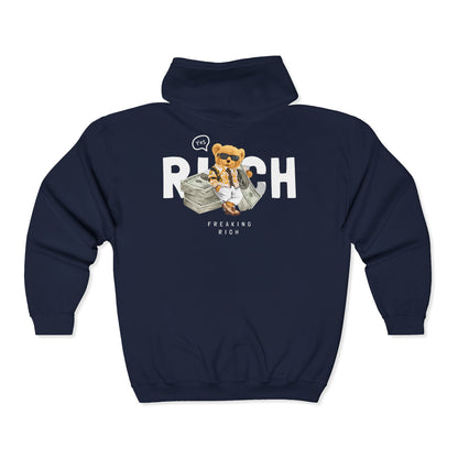 Funny Wealth Hoodie, Comfy Zip Sweatshirt for Cat Lovers, Gift for Pet Owners, Birthday or Holiday Apparel, Unique Animal Sweatshirt