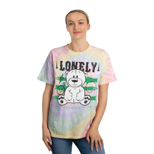 Unisex "Lonely" Tie Dye T-Shirt – Streetwear Graphic Tee with Teddy Bear & Introspective Quote – Soft Cotton Pastel Shirt Hazy Rainbow