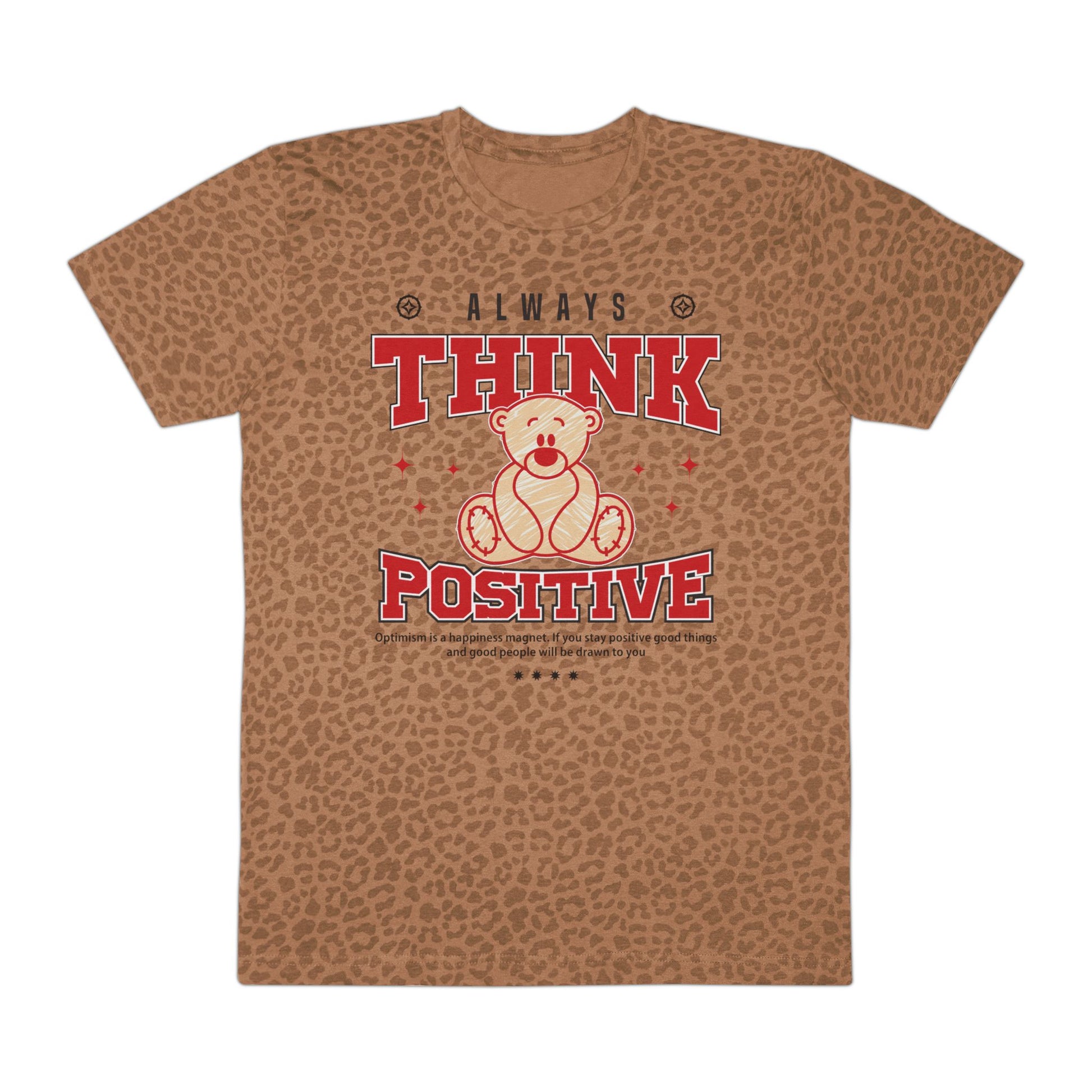 Positive Vibe Men's Tee - Think Positive Quote, Motivational T-shirt, Casual Gift for Him, Fun Graphic Tee, Animal Print Shirt Brown Leopard