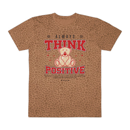 Positive Vibe Men's Tee - Think Positive Quote, Motivational T-shirt, Casual Gift for Him, Fun Graphic Tee, Animal Print Shirt Brown Leopard