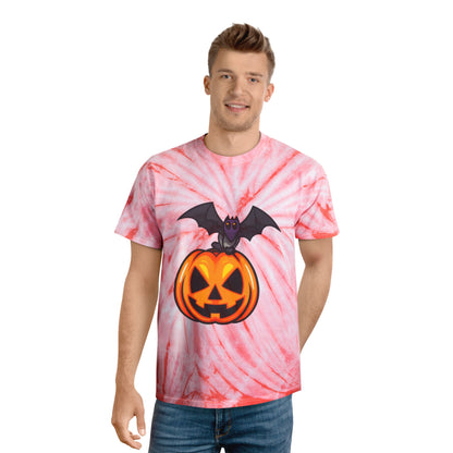 Halloween Tie-Dye Tee with Bat and Pumpkin, Fun Graphic T-Shirt for Fall, Spooky Season Apparel, Casual Wear, Unique Gift Idea - Cozy Kawaii LLC