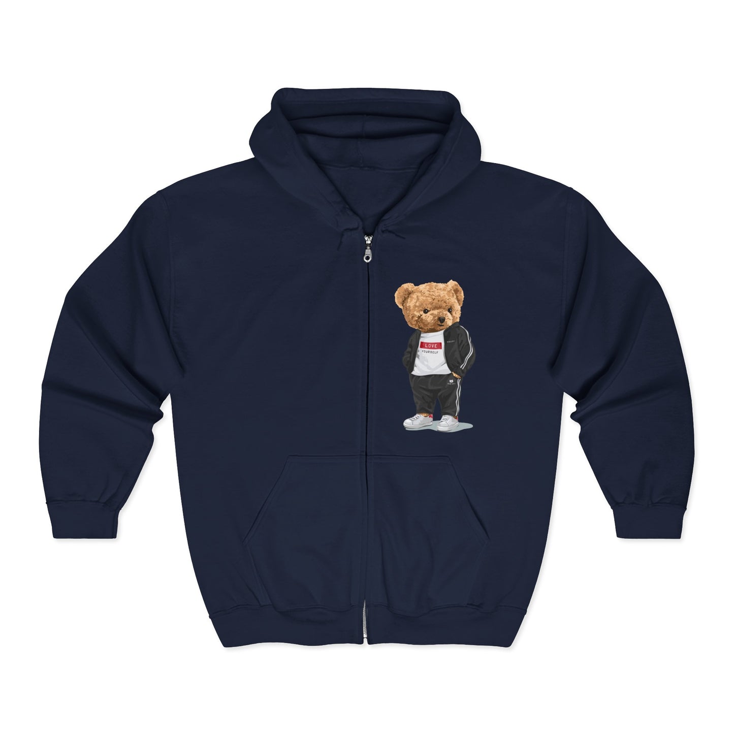 Trendy Bear Hoodie, Cute Animal Sweatshirt, Unisex Zip-Up Sweatshirt, Cozy Fall Outfit, Gift for Animal Lovers, Unique Fashion Statement Navy