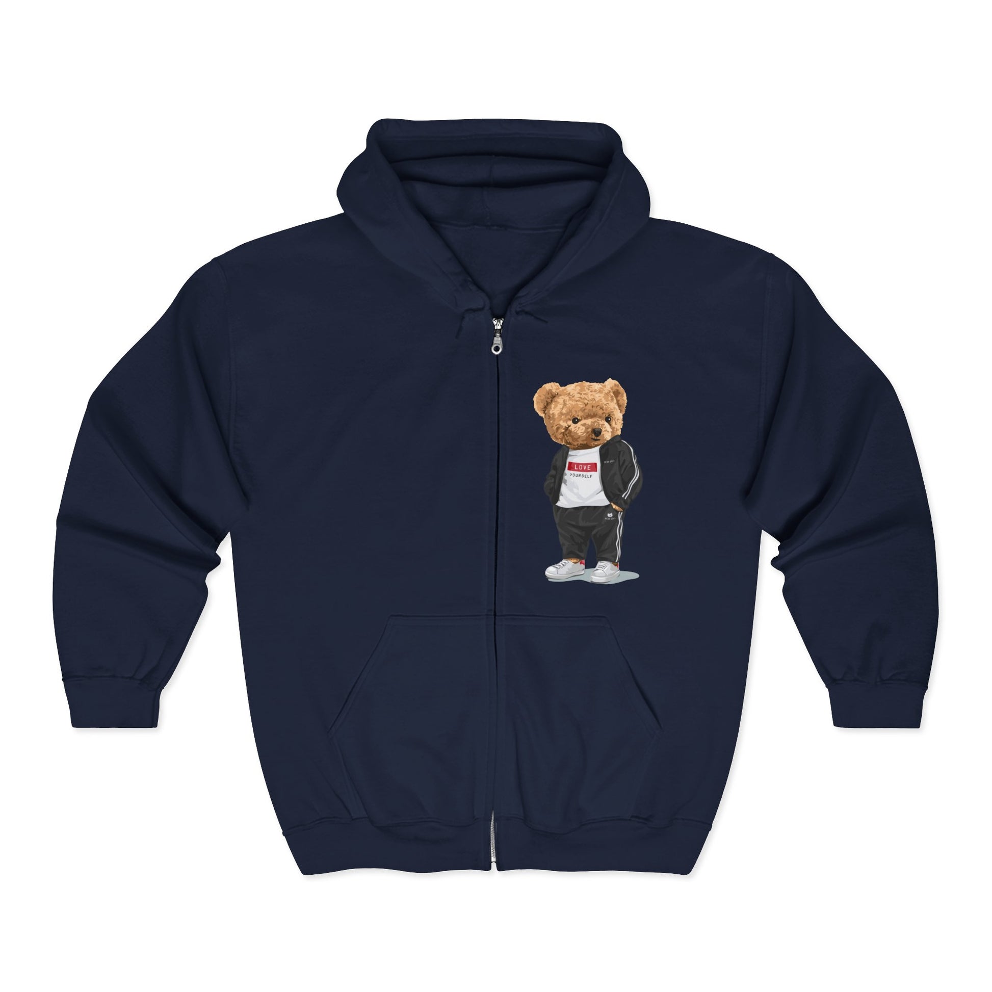 Trendy Bear Hoodie, Cute Animal Sweatshirt, Unisex Zip-Up Sweatshirt, Cozy Fall Outfit, Gift for Animal Lovers, Unique Fashion Statement Navy