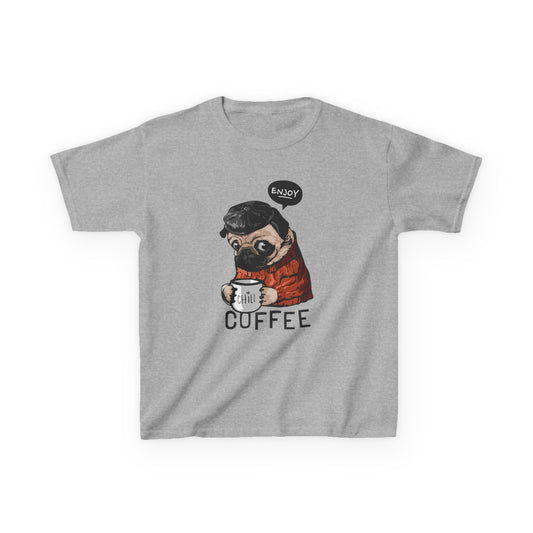 Coffee Lover Kids Tee, Cute Animal T-Shirt, Perfect Gift for Birthdays & Holidays, Funny Dog Design, Comfortable Everyday Wear Sport Grey