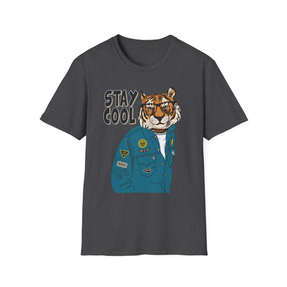 Cool Tiger Graphic T-Shirt | Stay Cool Tee, Unisex Sizes, Casual Wear, Gift for Animal Lovers, Everyday Style Dark Heather