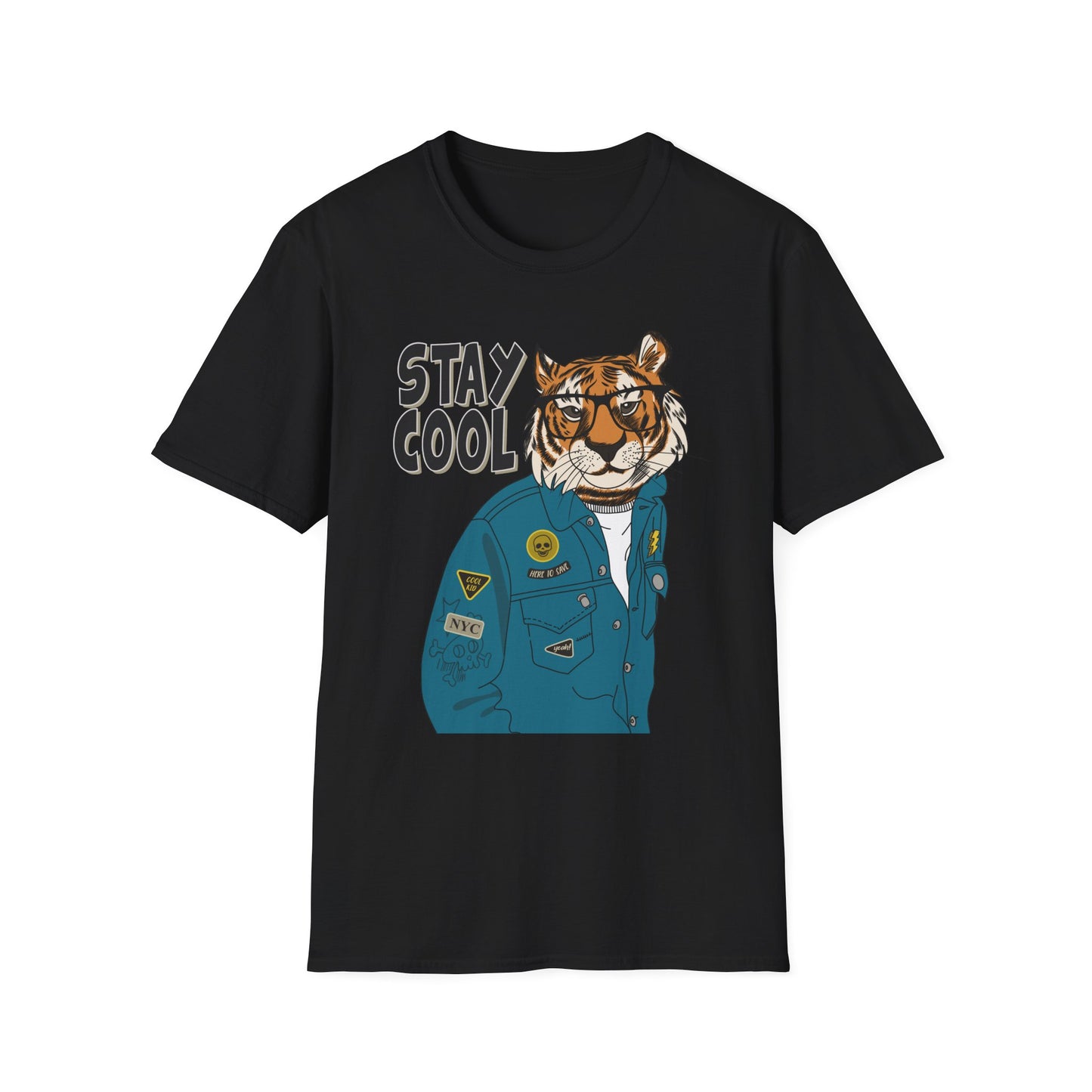 Cool Tiger Graphic T-Shirt | Stay Cool Tee, Unisex Sizes, Casual Wear, Gift for Animal Lovers, Everyday Style Black