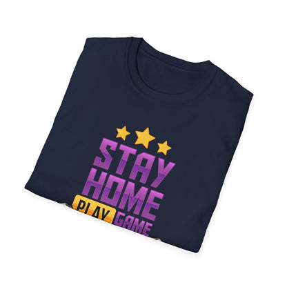 Stay Home Play Game Unisex Softstyle T-Shirt, Gamer Gift, Video Game Tee, Casual Wear, Birthday Present, Gaming Apparel