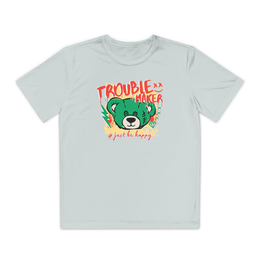Troublemaker Youth Tee - Just Be Happy, Fun Kids Shirt, Casual Wear, Playful Gift, Summer Outfit Silver