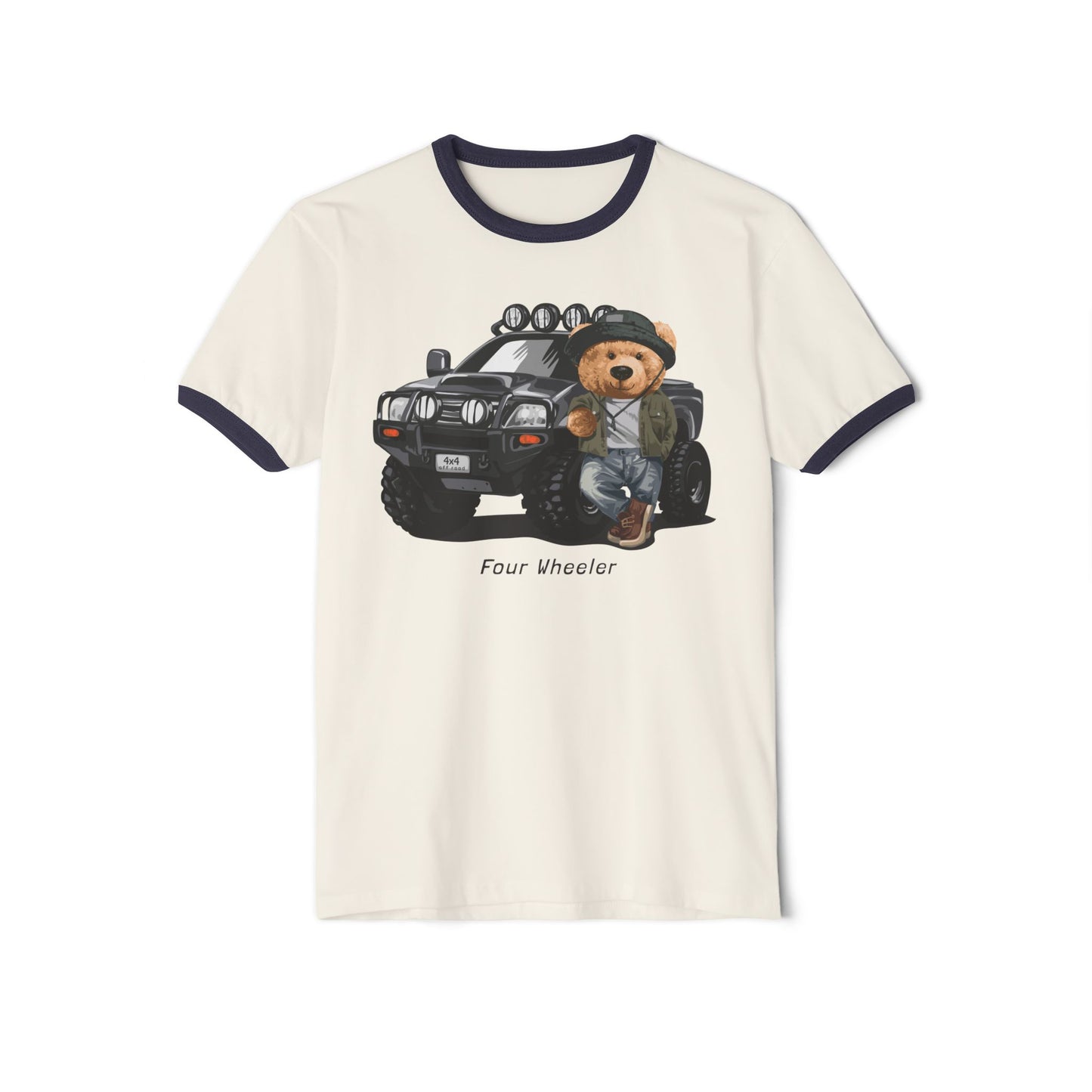 Adventure Bear Ringer T-Shirt | Casual Wear, Gifts for Kids & Teens, Outdoor Enthusiasts, Cute Graphic Tee, Birthday Present Natural Midnight Navy