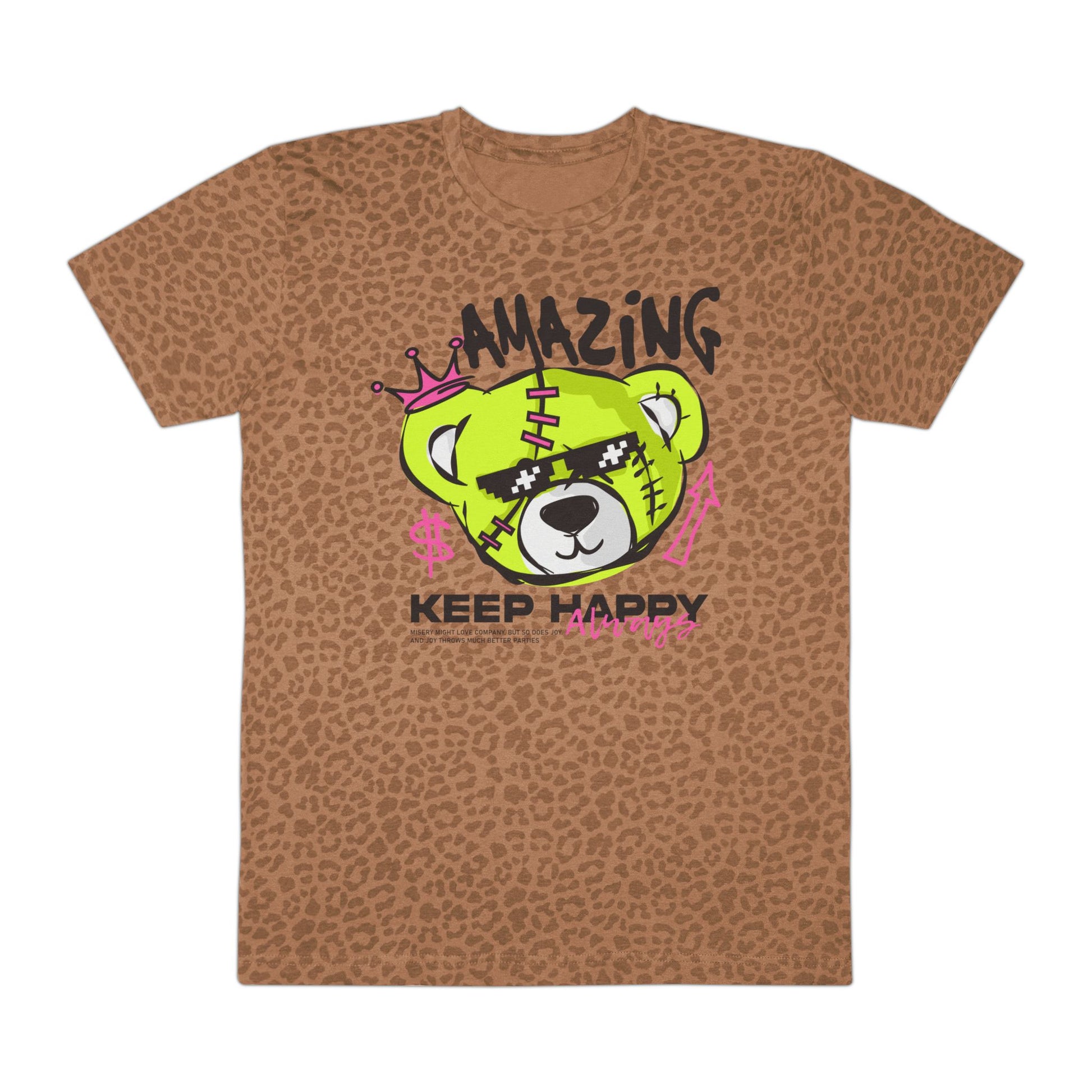 Men's Graphic Tee with Cartoon Bear Design | Trendy Animal Print T-Shirt, Unique Gift for Men, Casual Wear, Birthday or Holiday Fun Brown Leopard