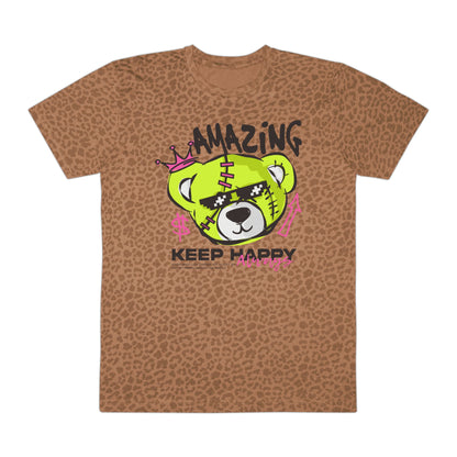 Men's Graphic Tee with Cartoon Bear Design | Trendy Animal Print T-Shirt, Unique Gift for Men, Casual Wear, Birthday or Holiday Fun Brown Leopard