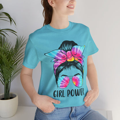 Girl Power Tie-Dye Tee, Unisex Short Sleeve Shirt, Feminist Apparel, Gift for Her, Casual Everyday Wear, Birthday Present
