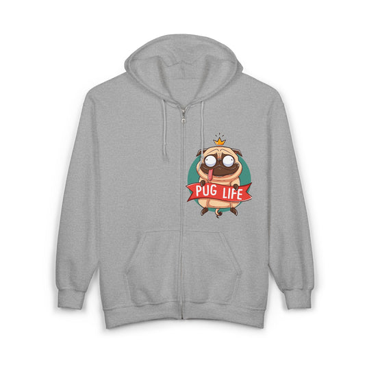Pug Life Zip-Up Hoodie | Funny Pet Apparel, Gift for Dog Lovers, Cute Animal Sweatshirt, Casual Wear, Everyday Comfort