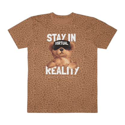 Stay in Virtual Reality Bear Tee | Men's Graphic T-Shirt, Casual Wear, Gift for Gamers, Fun Tee, Virtual Reality Apparel Brown Leopard