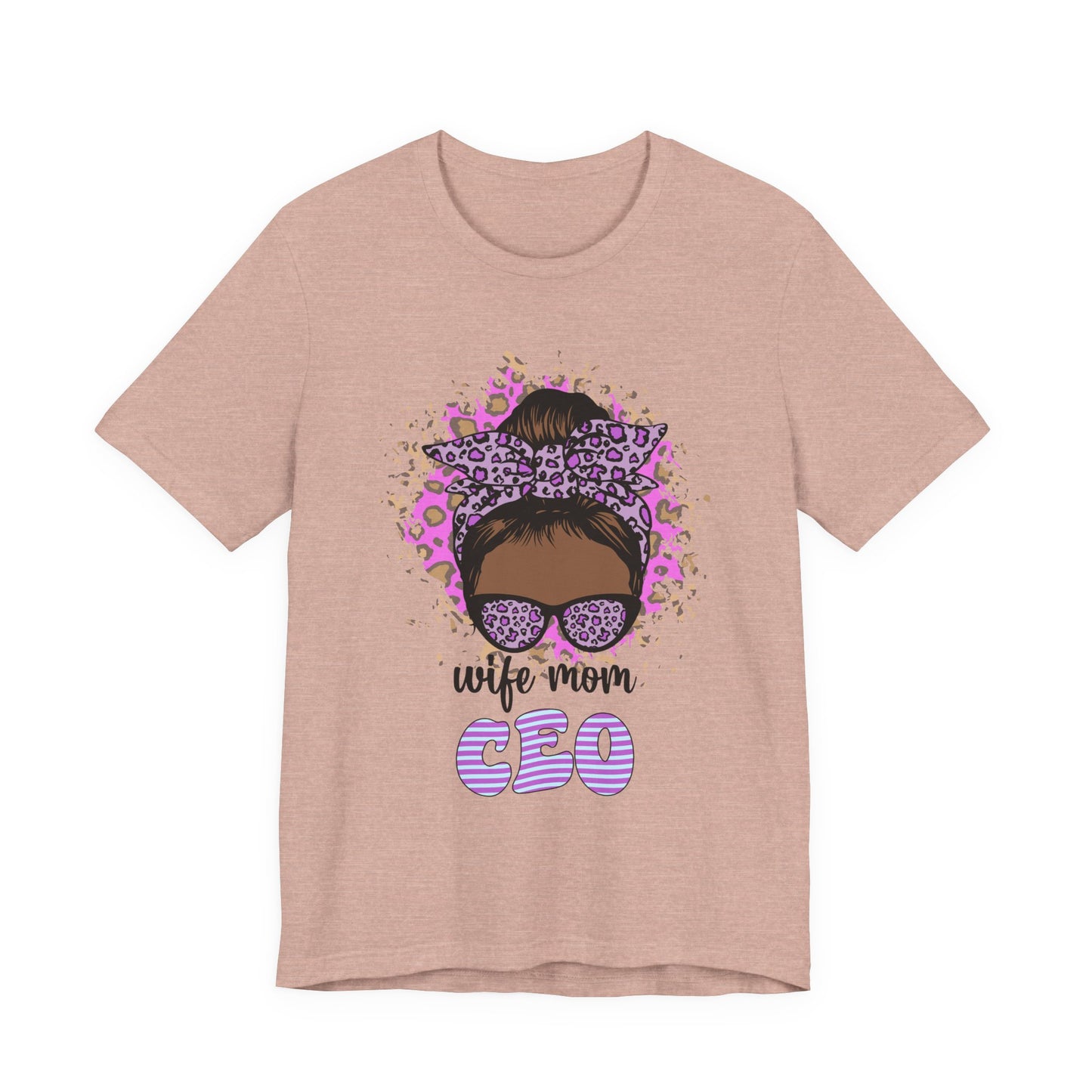 Wife Mom CEO T-Shirt: Empowering Tee for Moms, Gifts for Mother's Day, Women's Casual Wear, Motivational Apparel, Cute Graphic Tee Heather Prism Peach