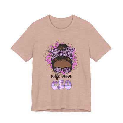 Wife Mom CEO T-Shirt: Empowering Tee for Moms, Gifts for Mother's Day, Women's Casual Wear, Motivational Apparel, Cute Graphic Tee Heather Prism Peach