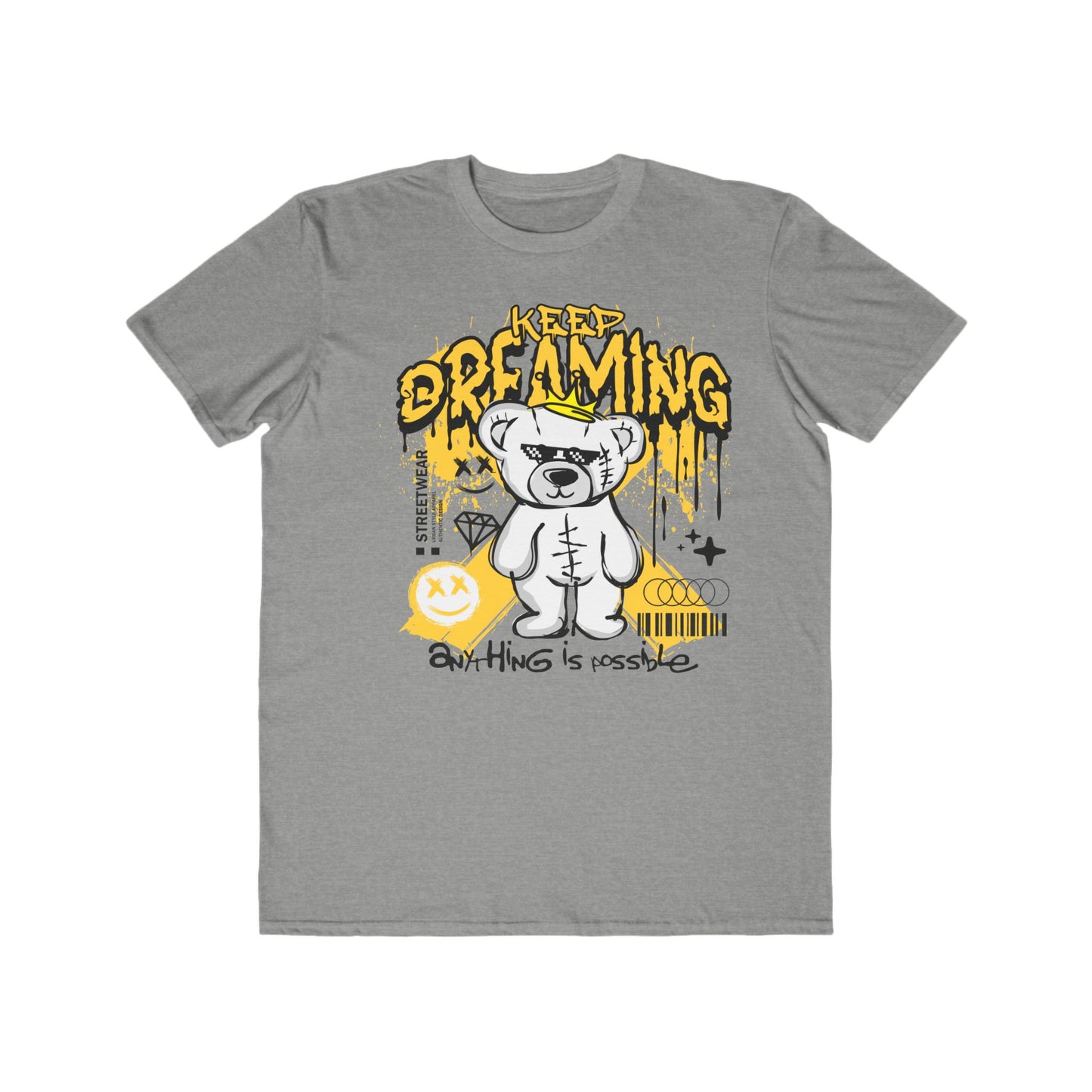 Men's Lightweight Dreaming Bear Tee - Casual Wear, Urban Wear For Men, Unique Graphic Shirt, Trendy Fashion, Streetwear Style Heather Grey