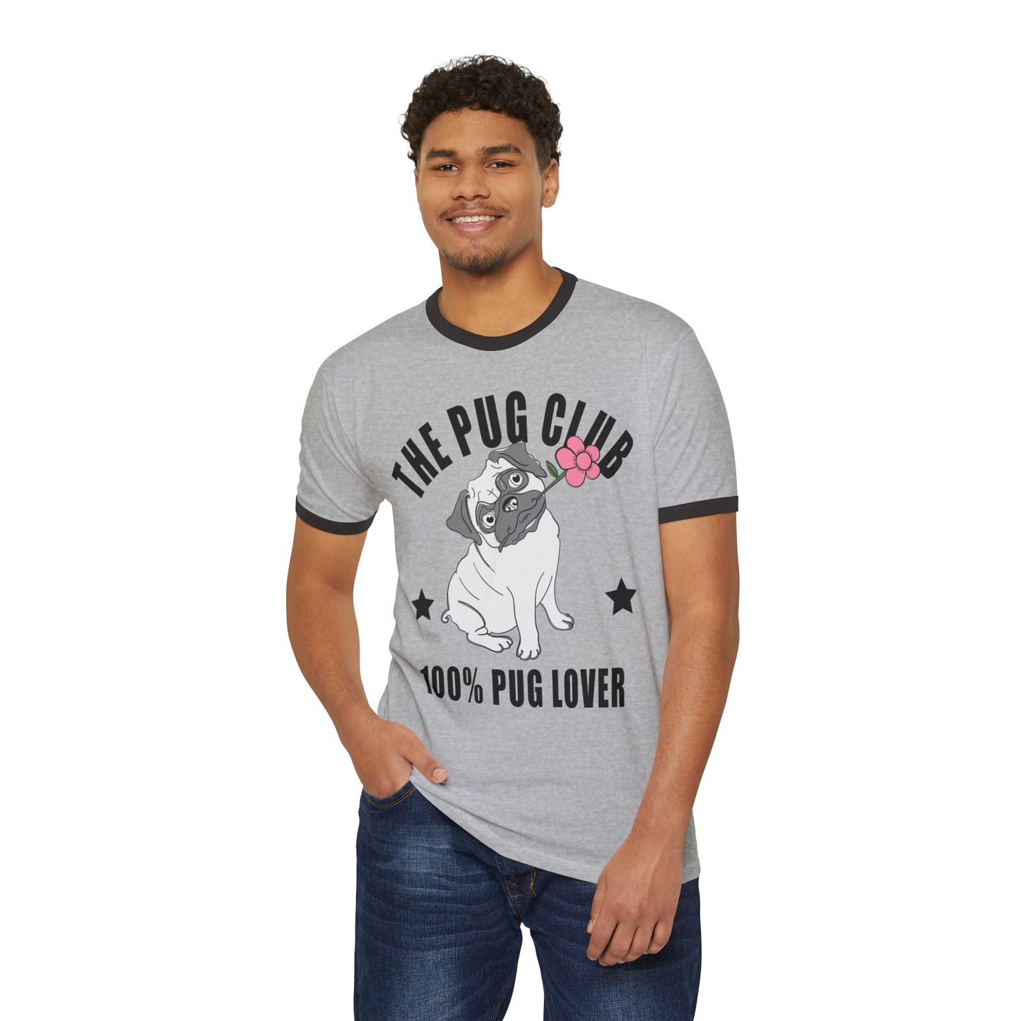 Pug Club Ringer T-Shirt, Dog Lover Gift, Unisex Pet Tee, Cute Pug Apparel, Birthday or Everyday Wear