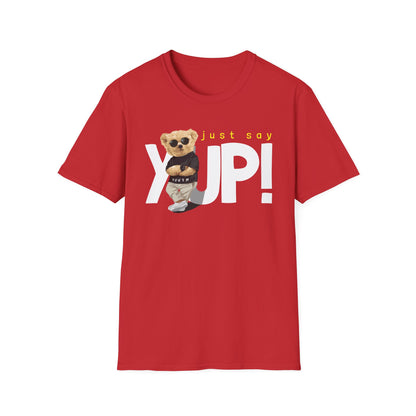 Unisex Casual Graphic Tee - Just Say YUP! Trendy T-Shirt for Everyday Wear, Gift for Friends, Fun Summer Fashion, Pop Culture Style Red